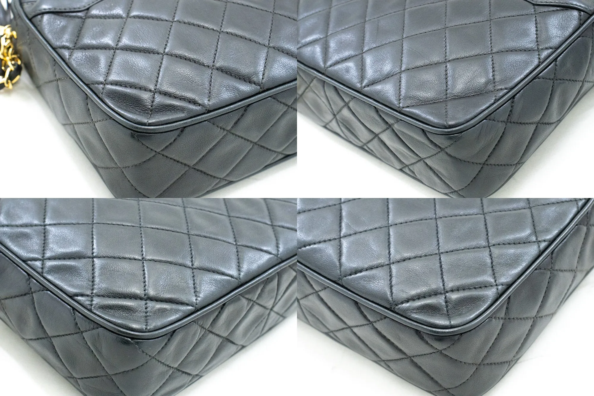 CHANEL Vintage Tassel Chain Shoulder Bag Black Quilted Zipper Lamb