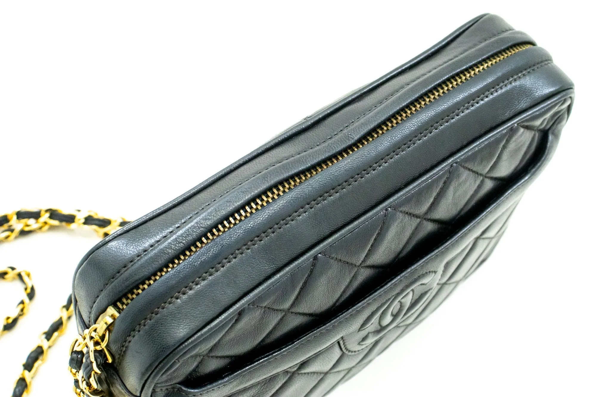 CHANEL Vintage Tassel Chain Shoulder Bag Black Quilted Zipper Lamb