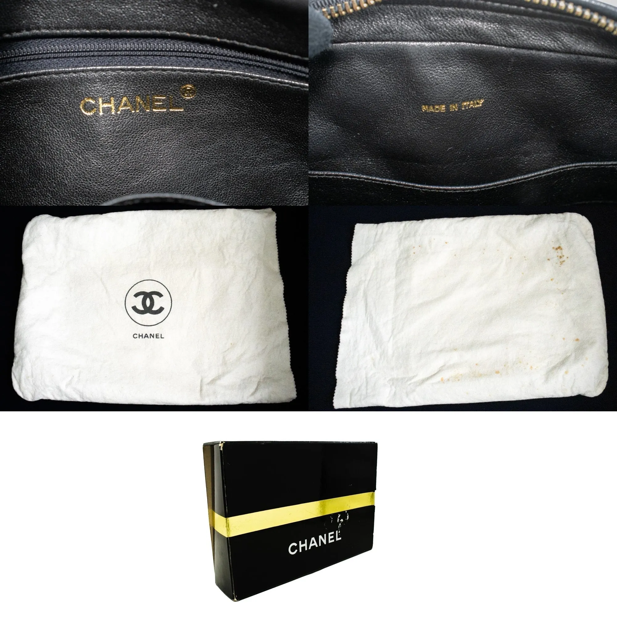 CHANEL Vintage Tassel Chain Shoulder Bag Black Quilted Zipper Lamb