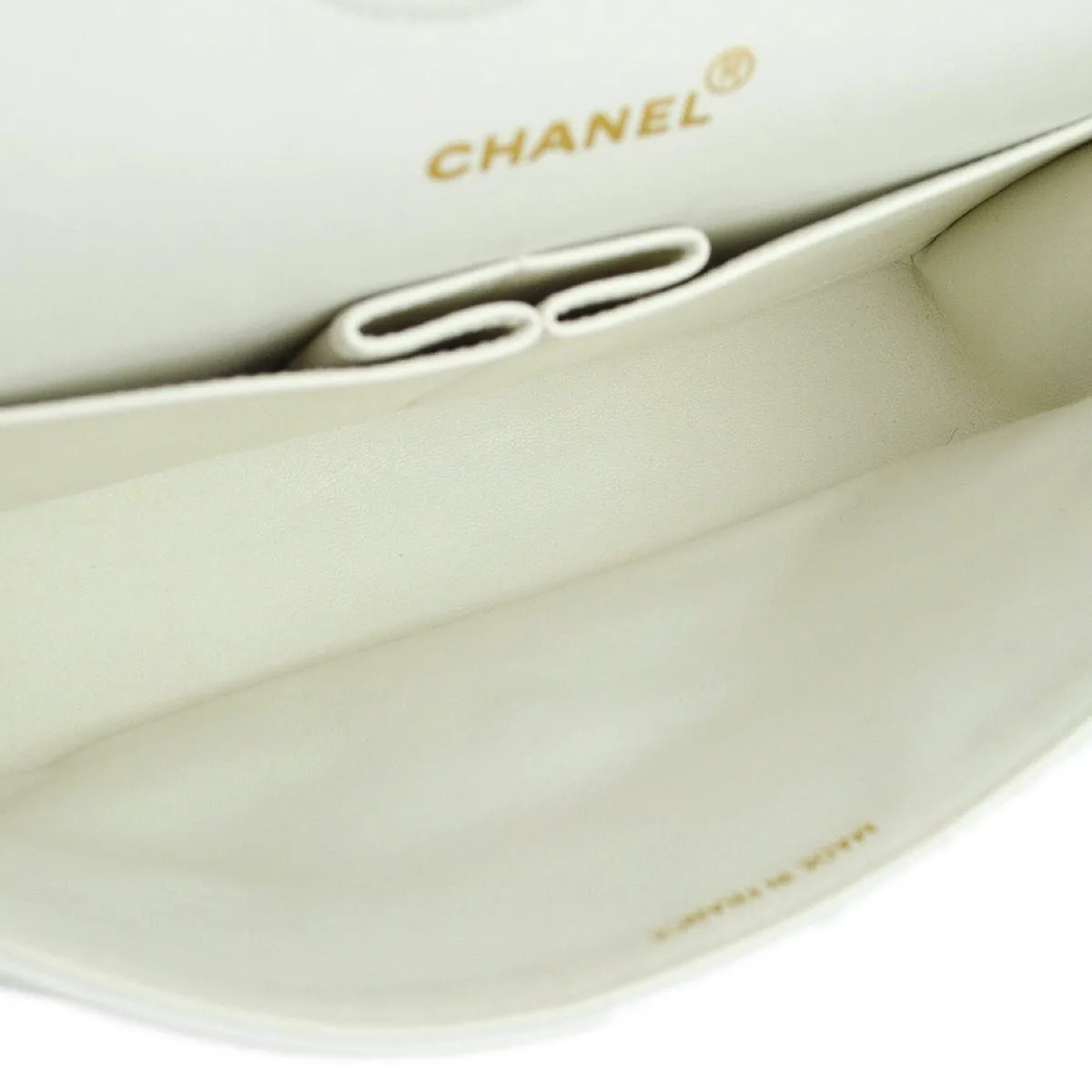 Chanel White Lambskin V Stitch Medium Classic Double Flap Shoulder Bag