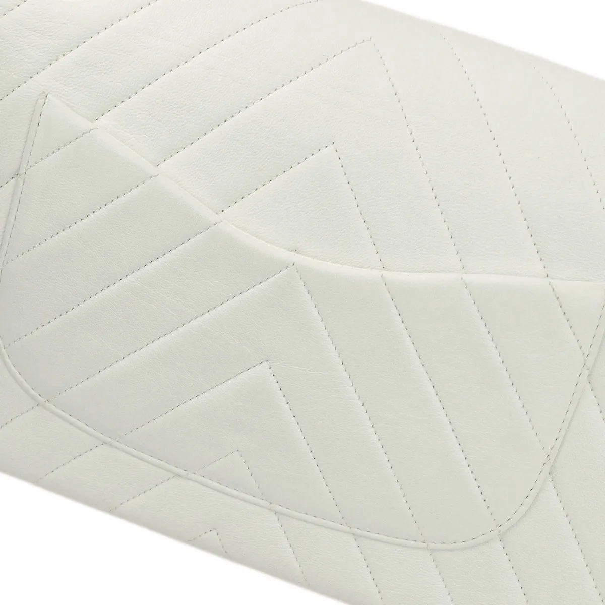 Chanel White Lambskin V Stitch Medium Classic Double Flap Shoulder Bag