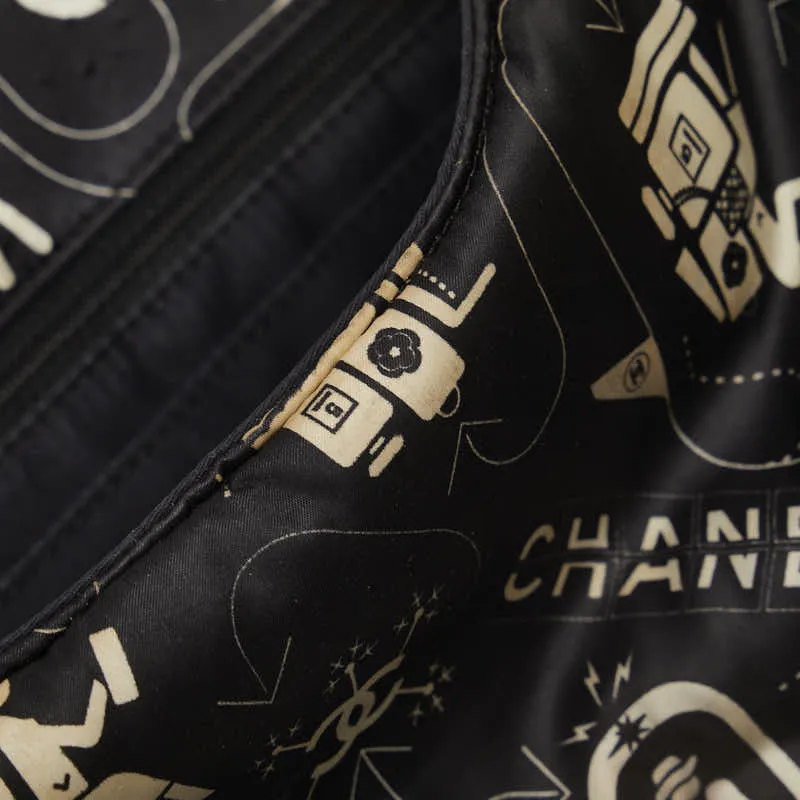 Chanel Yale Chain Shoulder Bag Black White Silver Nylon  Chanel