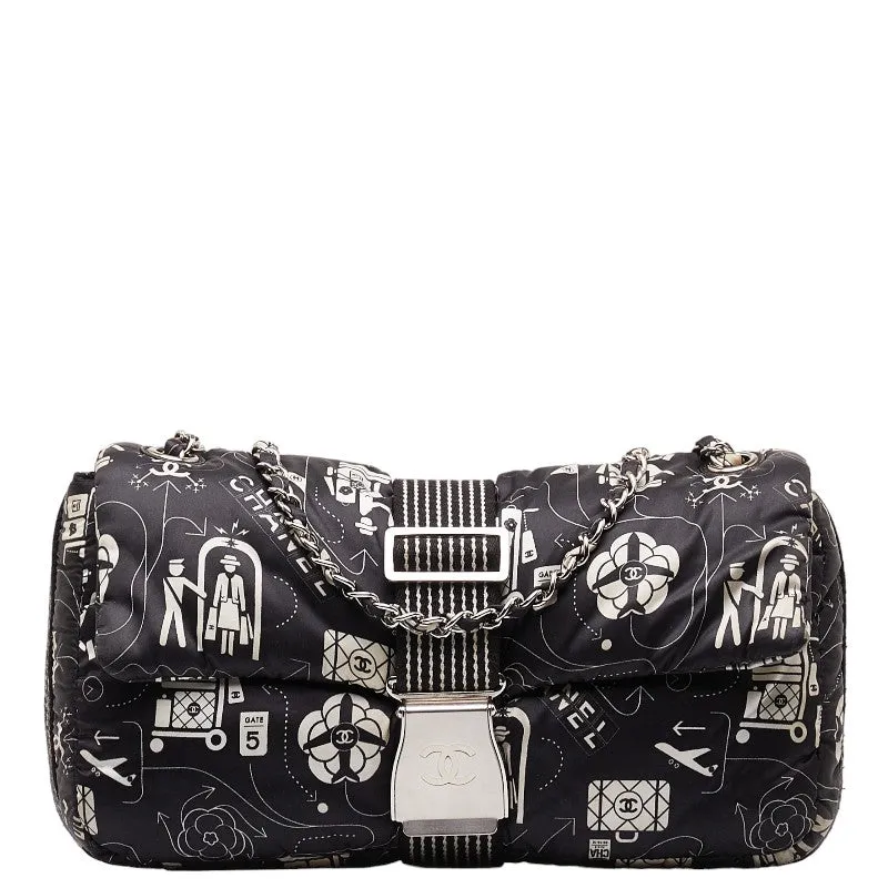 Chanel Yale Chain Shoulder Bag Black White Silver Nylon  Chanel