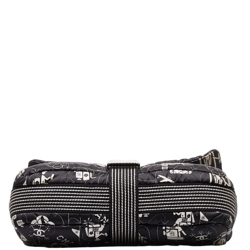 Chanel Yale Chain Shoulder Bag Black White Silver Nylon  Chanel