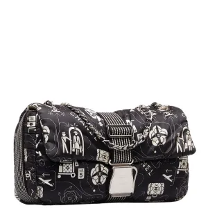 Chanel Yale Chain Shoulder Bag Black White Silver Nylon  Chanel