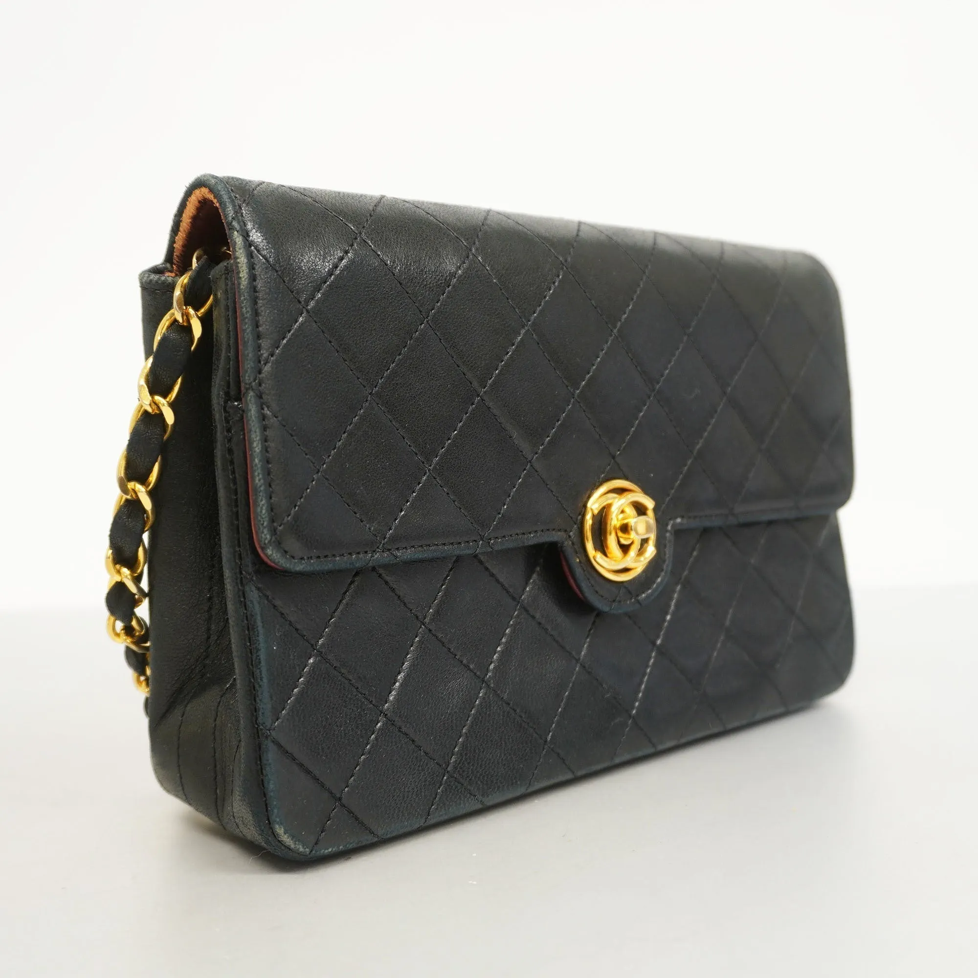 ChanelAuth  Matelasse Chain Shoulder Lambskin Women's Leather Shoulder Bag Black
