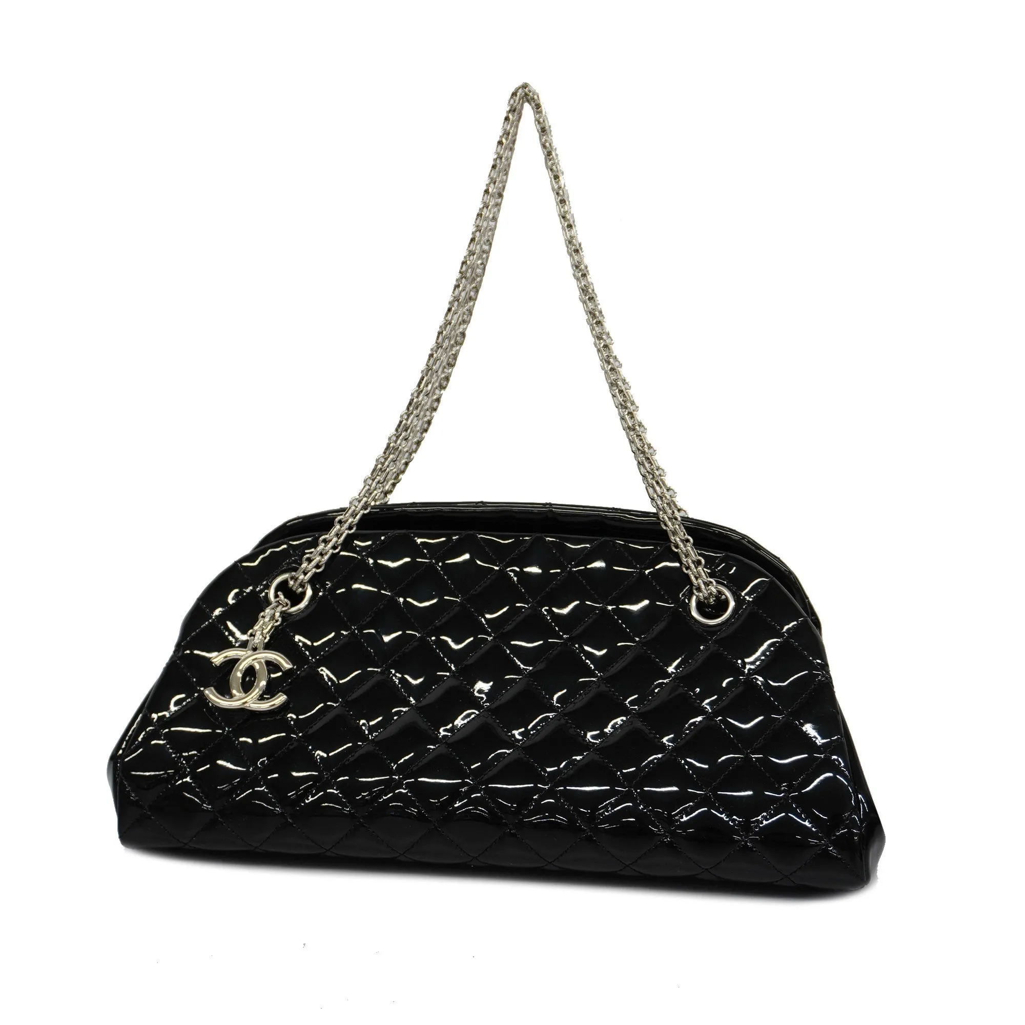 ChanelAuth  Matelasse Shoulder Bag Chain Shoulder Women's Patent Leather Black