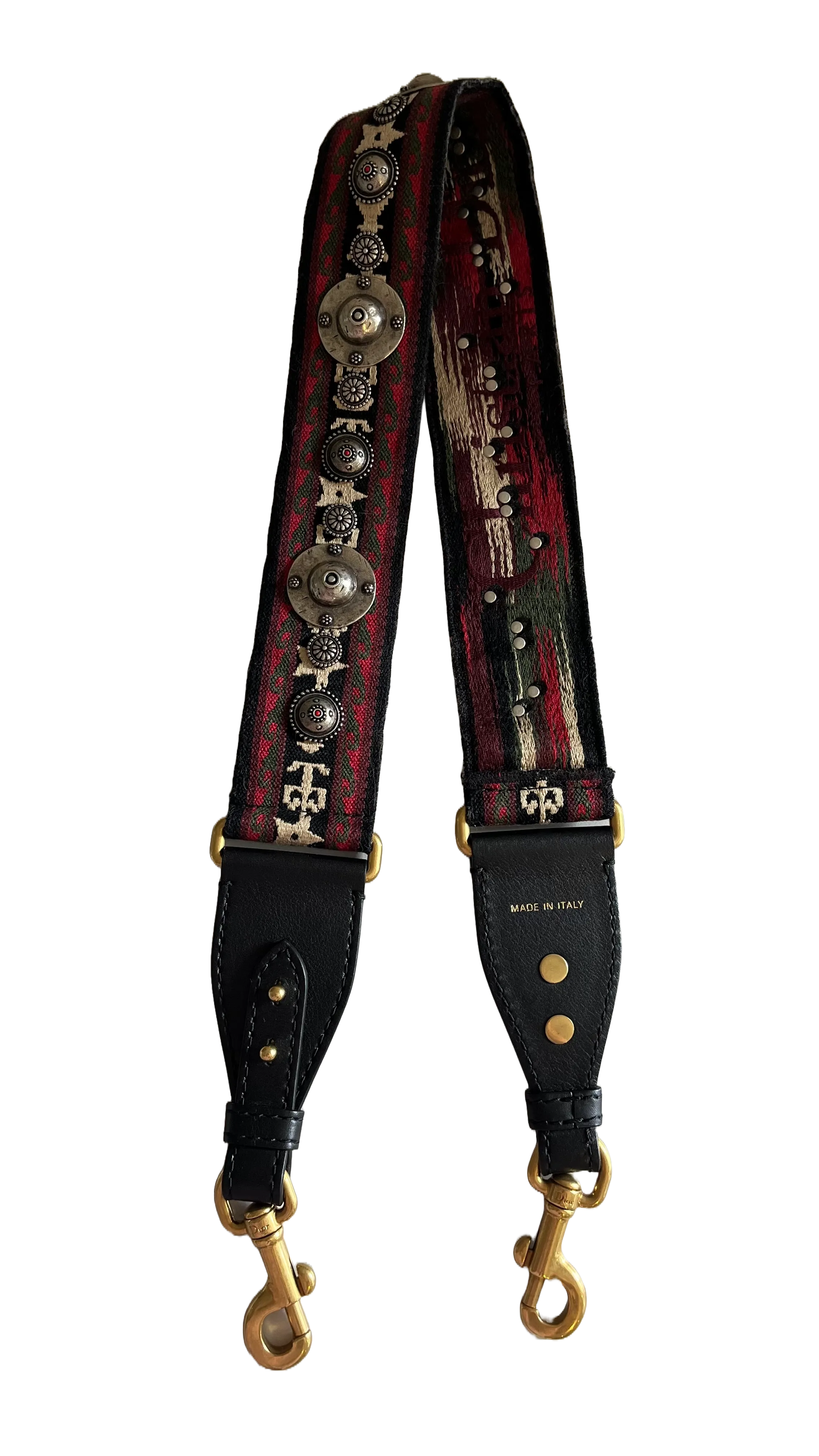 Christian Dior Canvas Embroidered Studded Bohemian Shoulder Strap