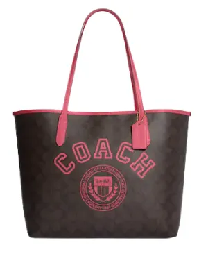 Coach City Tote In Signature Canvas With Varsity Motif