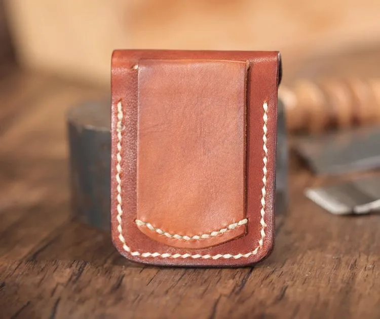 Cool Brown Leather Mens Zippo Lighter Case Holster Standard Zippo Lighter Holder with Belt Clip For Men