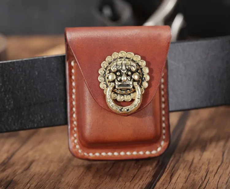 Cool Brown Leather Mens Zippo Lighter Case Holster Standard Zippo Lighter Holder with Belt Clip For Men