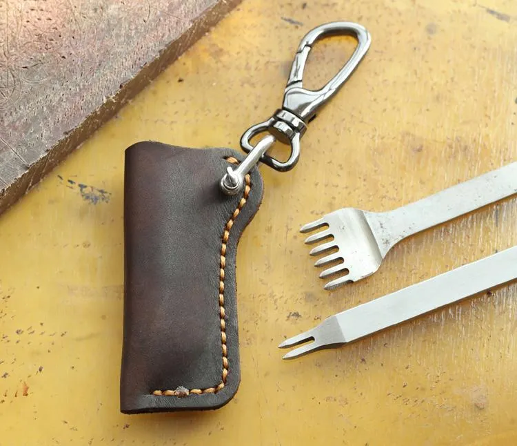 Dark Brown Leather Mens Disposable Lighter Case Lighter Holder with Belt Clip For Men