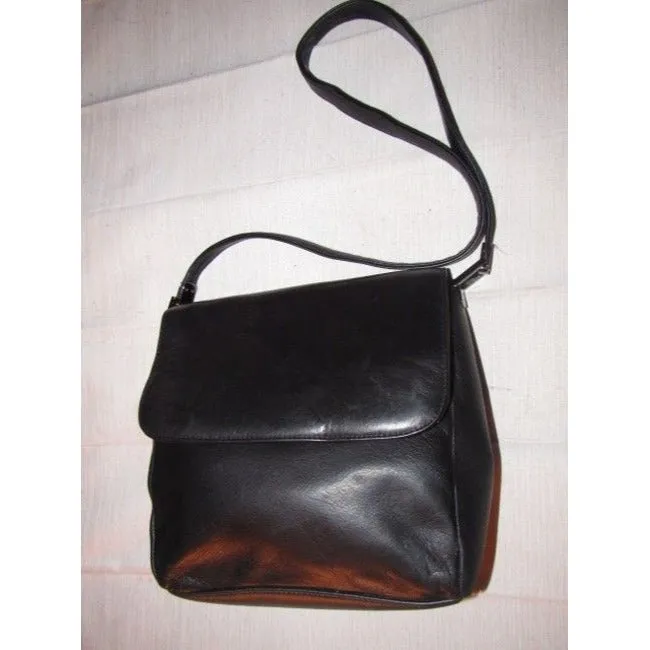 Decca black leather & gunmetal hardware shoulder bag