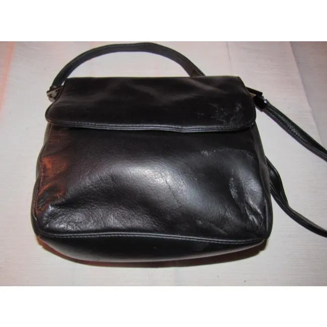 Decca black leather & gunmetal hardware shoulder bag