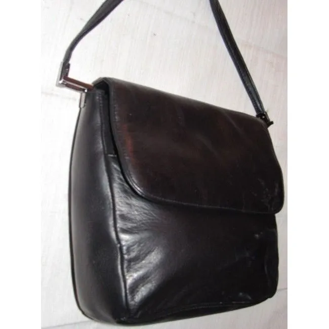 Decca black leather & gunmetal hardware shoulder bag