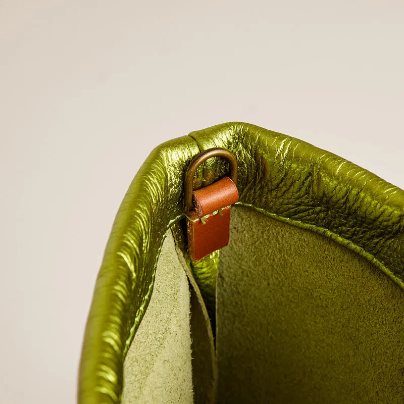 Drawstring Pouch - Leather Metallic Lime