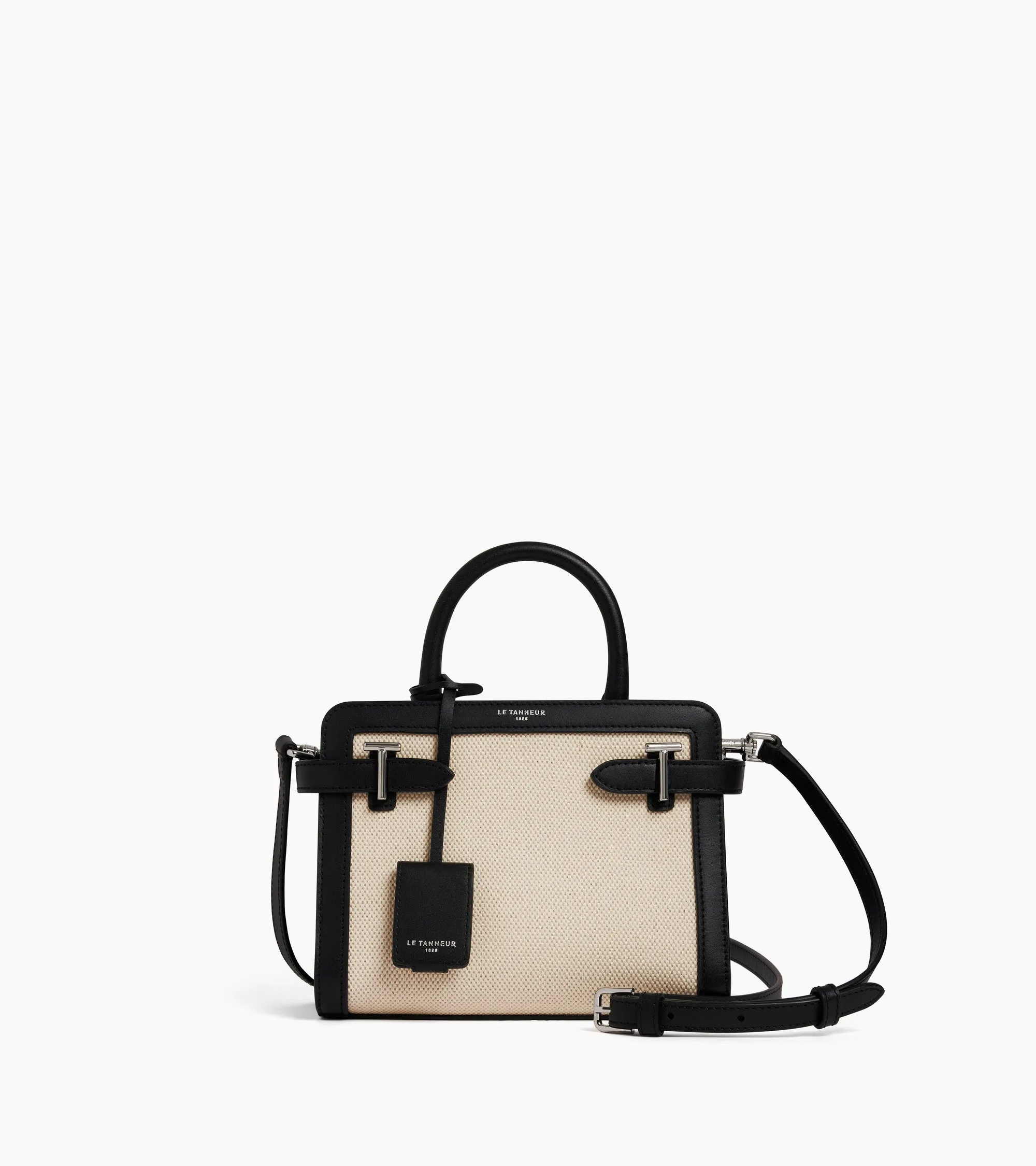 Emilie small handbag in cotton canvas and smooth leather