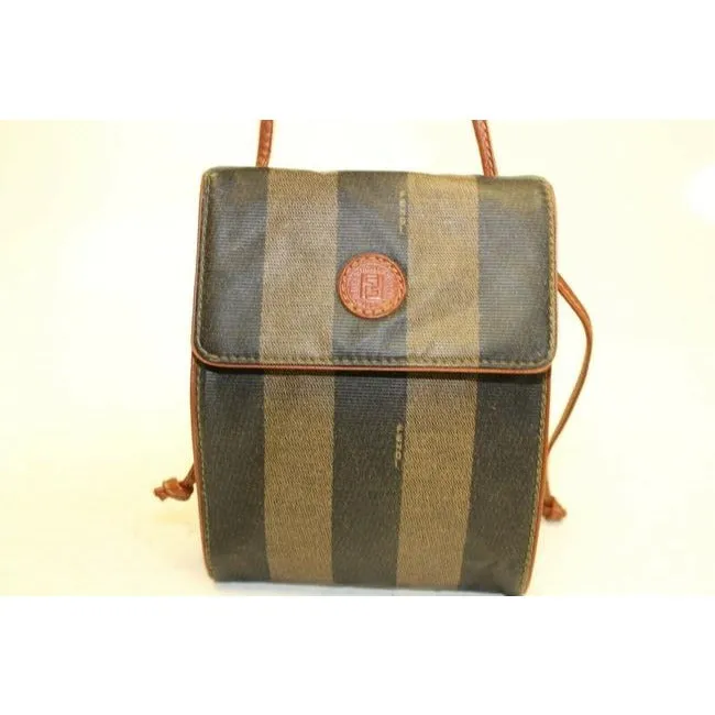 Fendi Belt Or Shoulder Purse Pequin Stripe In Browns Coated Canvas And Leather Cross Body Bag