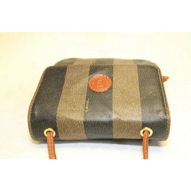Fendi Belt Or Shoulder Purse Pequin Stripe In Browns Coated Canvas And Leather Cross Body Bag