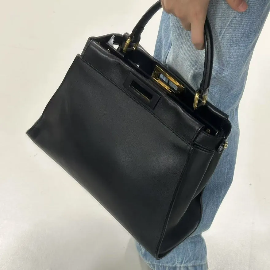 Fendi Black Leather Preloved Shoulder Bag with Strap