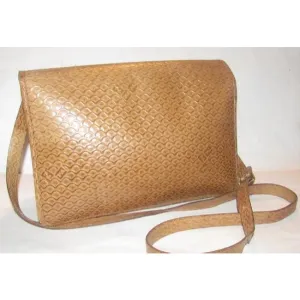 Fendi Clutch Early Sas Two Way Bodyshoulder Purse Camel Tooled Leather Embossed Or Cross Body Bag