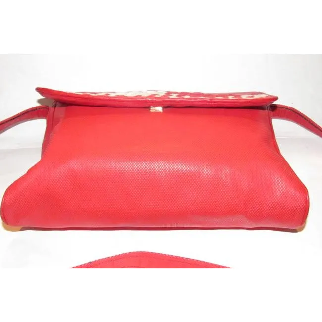 Fendi Sas Envelope Or Shoulder Purse Tomato Red Saffiano Leather And Woven Red And Ivory Jute Cross