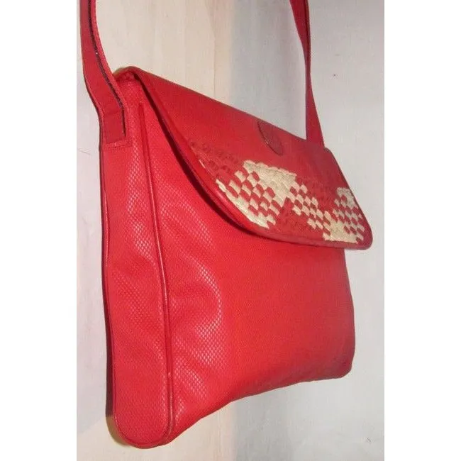 Fendi Sas Envelope Or Shoulder Purse Tomato Red Saffiano Leather And Woven Red And Ivory Jute Cross