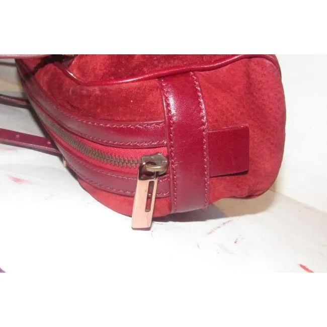 Fendi Style Shoulder Purses Dark Red Suede And Leather With Rose Gold Hardware Satchel