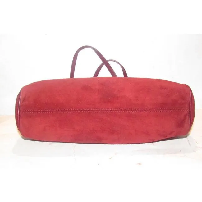 Fendi Style Shoulder Purses Dark Red Suede And Leather With Rose Gold Hardware Satchel