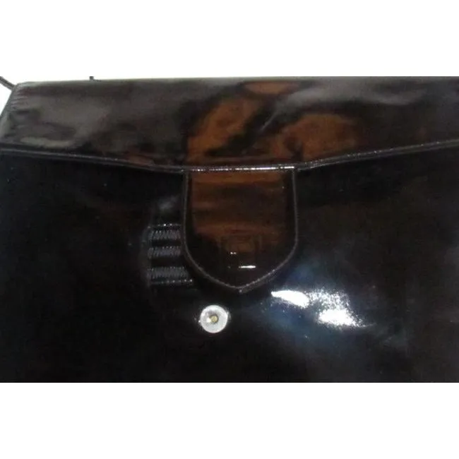 Fendi Vintage Ferragamo Pursesdesigner Purses Black Patent Leather Shoulder Bag
