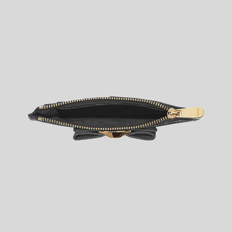 FERRAGAMO Vara Blow Calf Leather Flat Card Case Wallet Black 734494