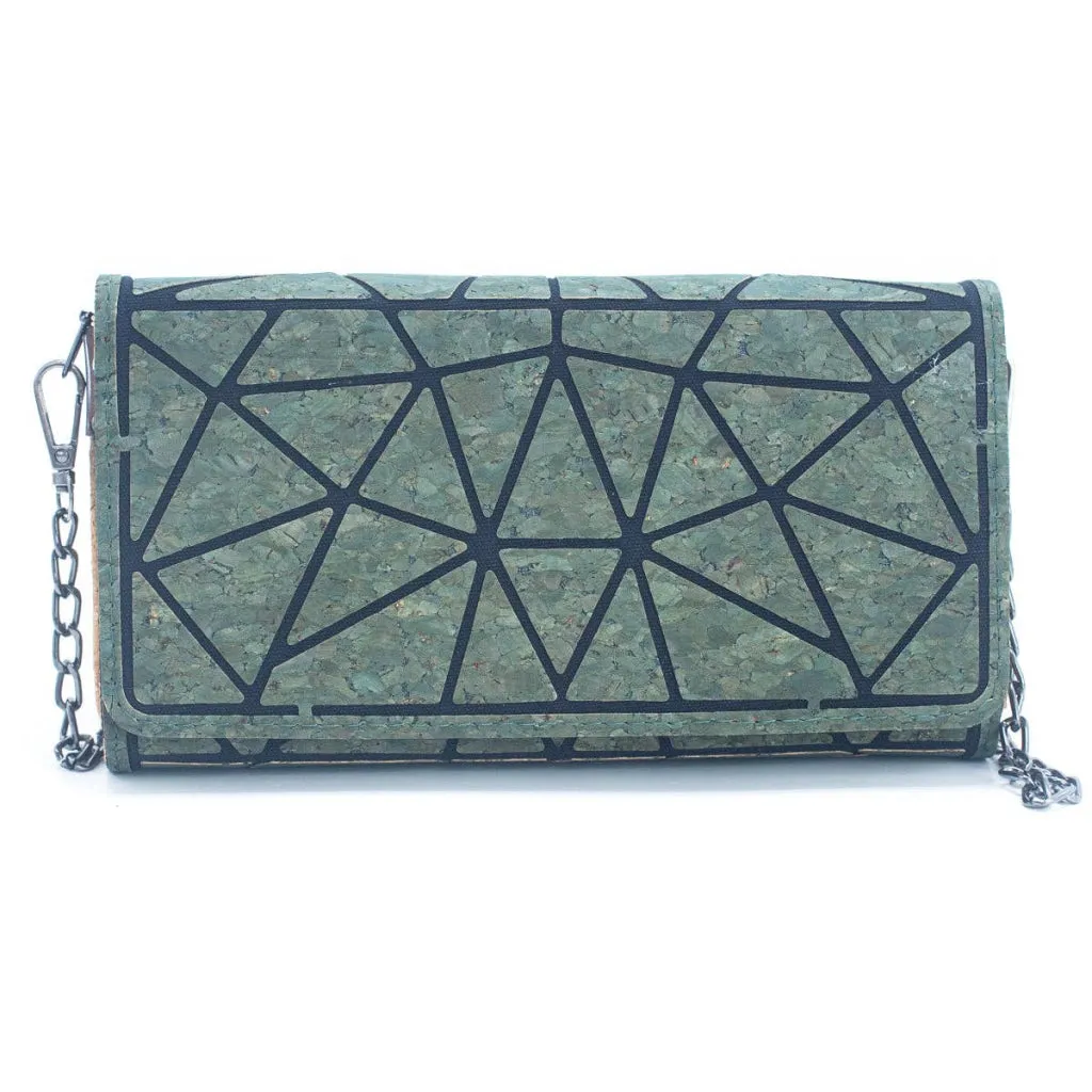Geometric Pattern Natural Cork with Chain Ladies phone Wallet and Crossbody Bag BAG-2217