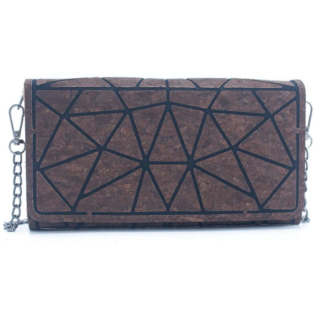 Geometric Pattern Natural Cork with Chain Ladies phone Wallet and Crossbody Bag BAG-2217