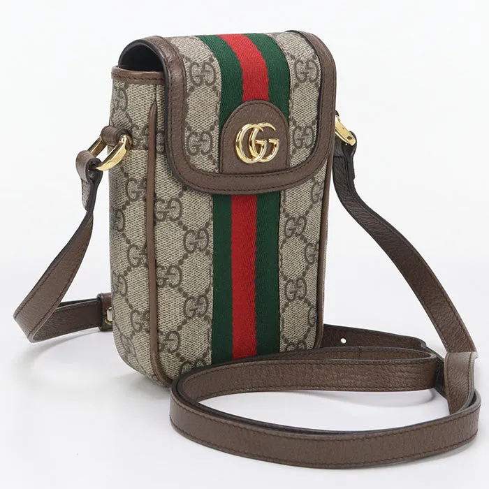 GUCCI 598912 Mini Shoulder Bag Ofidia Diagonal GG Supreme/leather beige Women