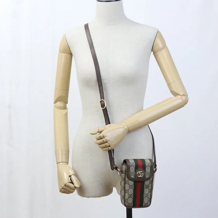 GUCCI 598912 Mini Shoulder Bag Ofidia Diagonal GG Supreme/leather beige Women