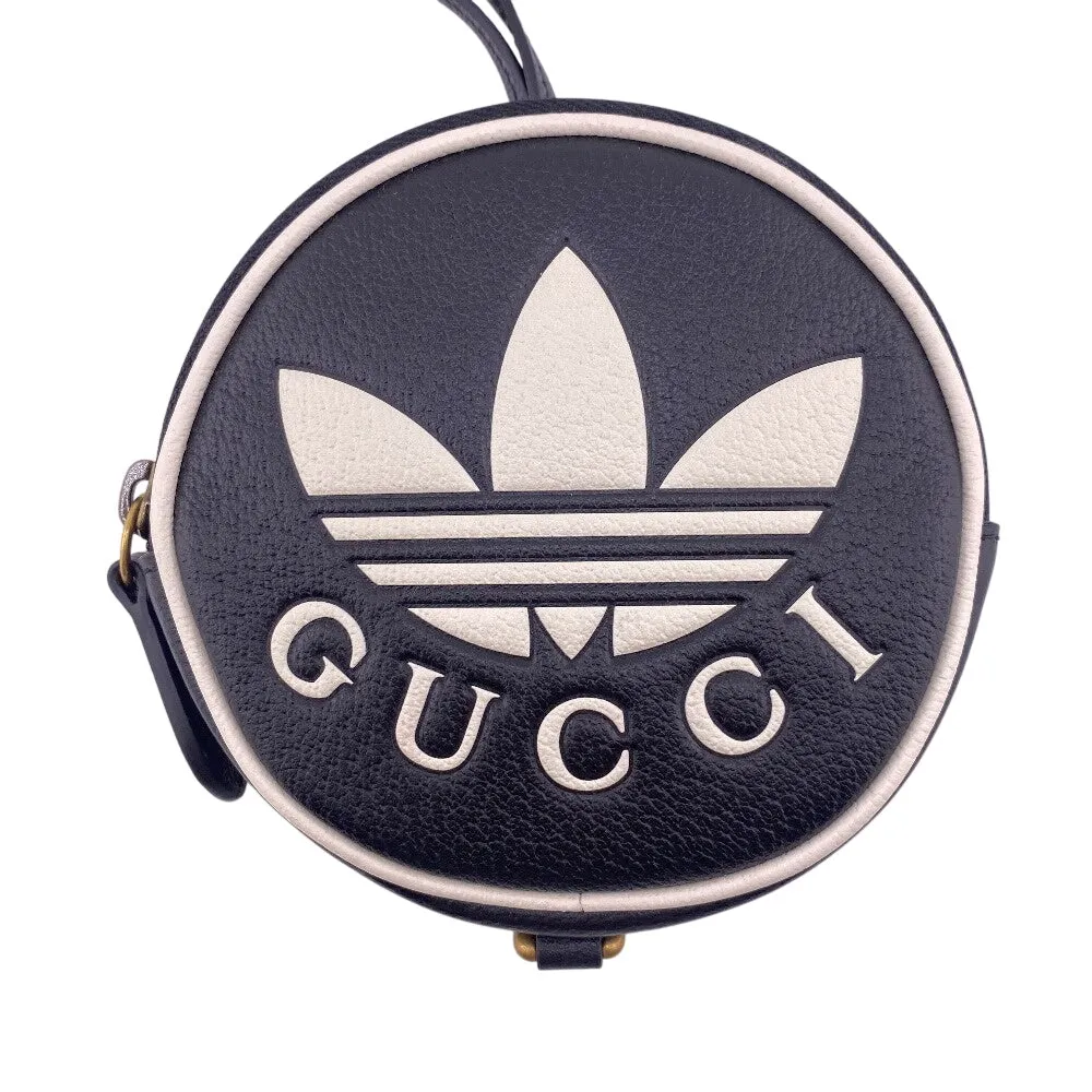 GUCCI Coin case 721903 leather black Adidas Collaboration Card Case Trefoil Leather Shoulder Pouch Women(Unisex) Used