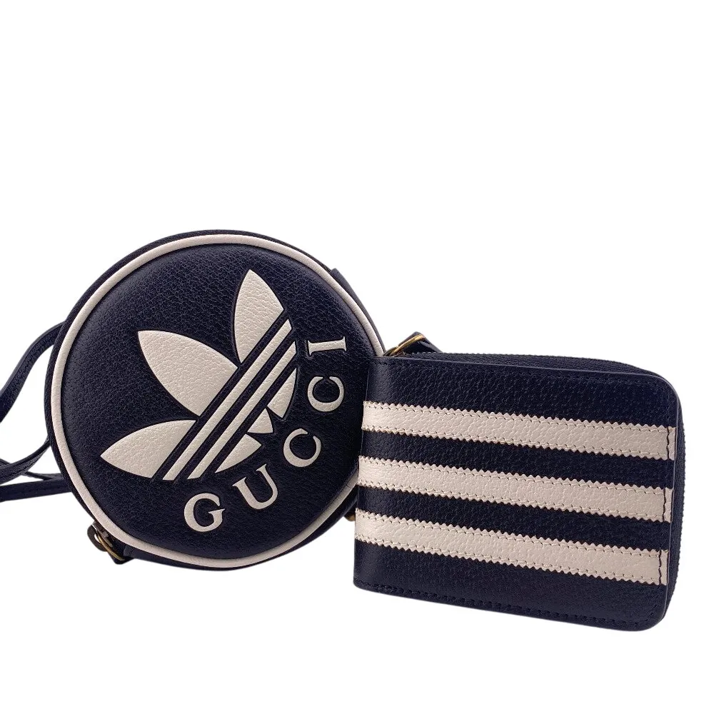 GUCCI Coin case 721903 leather black Adidas Collaboration Card Case Trefoil Leather Shoulder Pouch Women(Unisex) Used