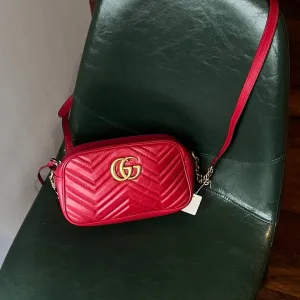 Gucci GG Marmont Camera Leather Chain Shoulder Bag AF767 Red