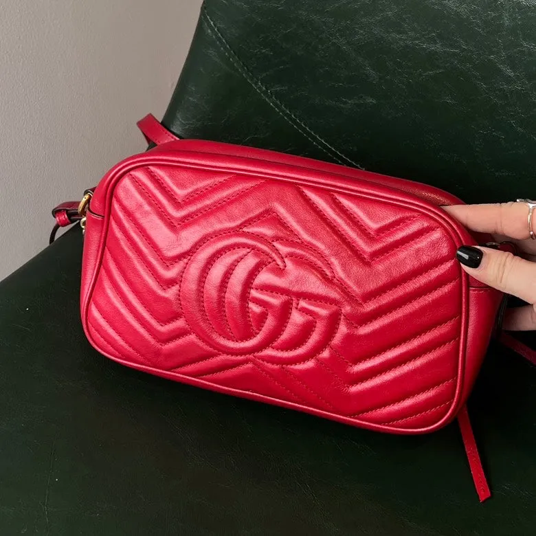 Gucci GG Marmont Camera Leather Chain Shoulder Bag AF767 Red