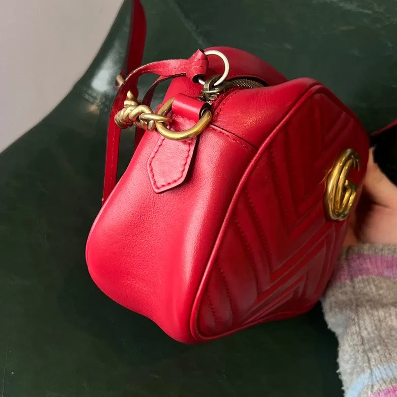 Gucci GG Marmont Camera Leather Chain Shoulder Bag AF767 Red