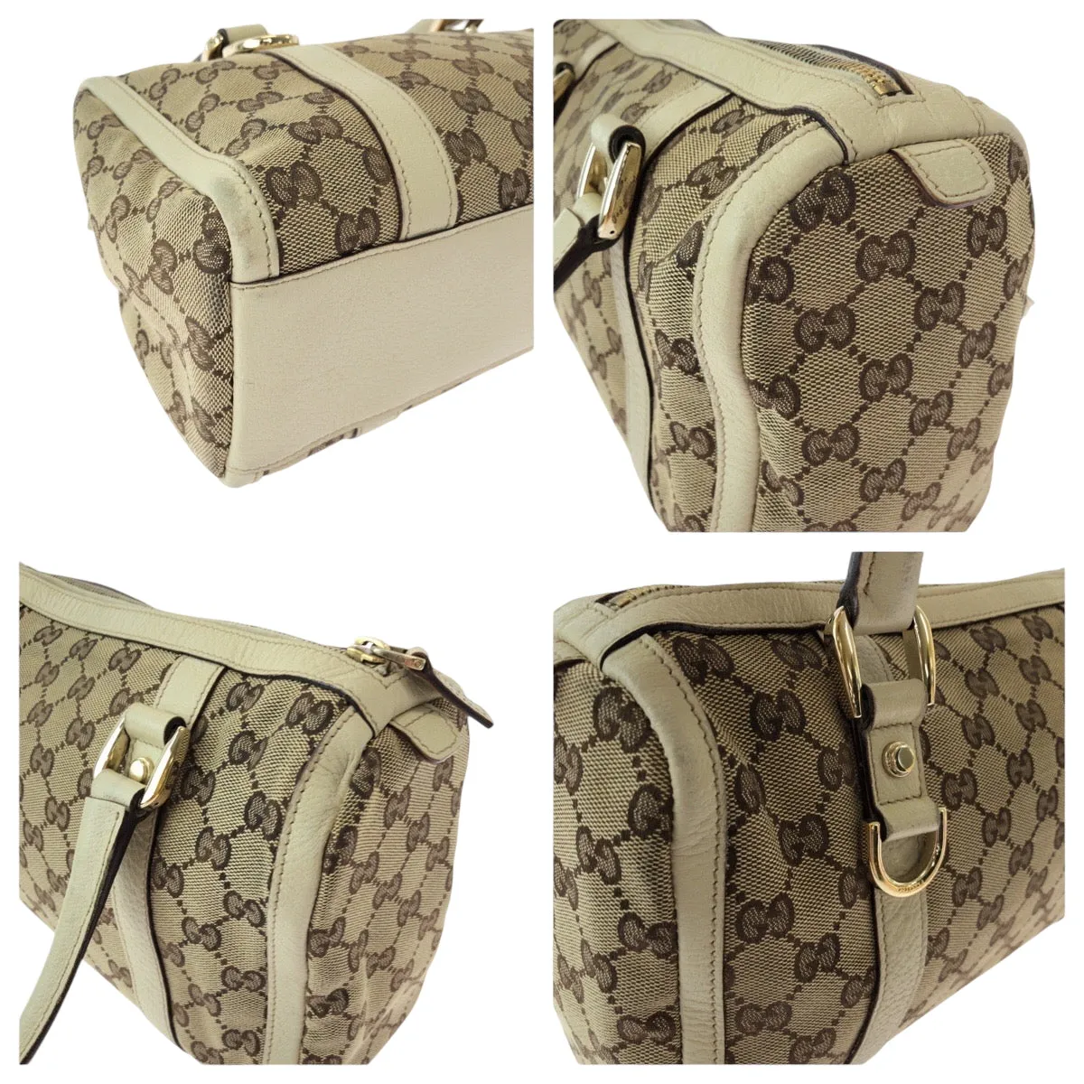 GUCCI Handbag 130942 GG canvas Beige Ivory Gold Metal Handbags Mini Boston Duffel bag Shoulder Bag Abbey Women Used