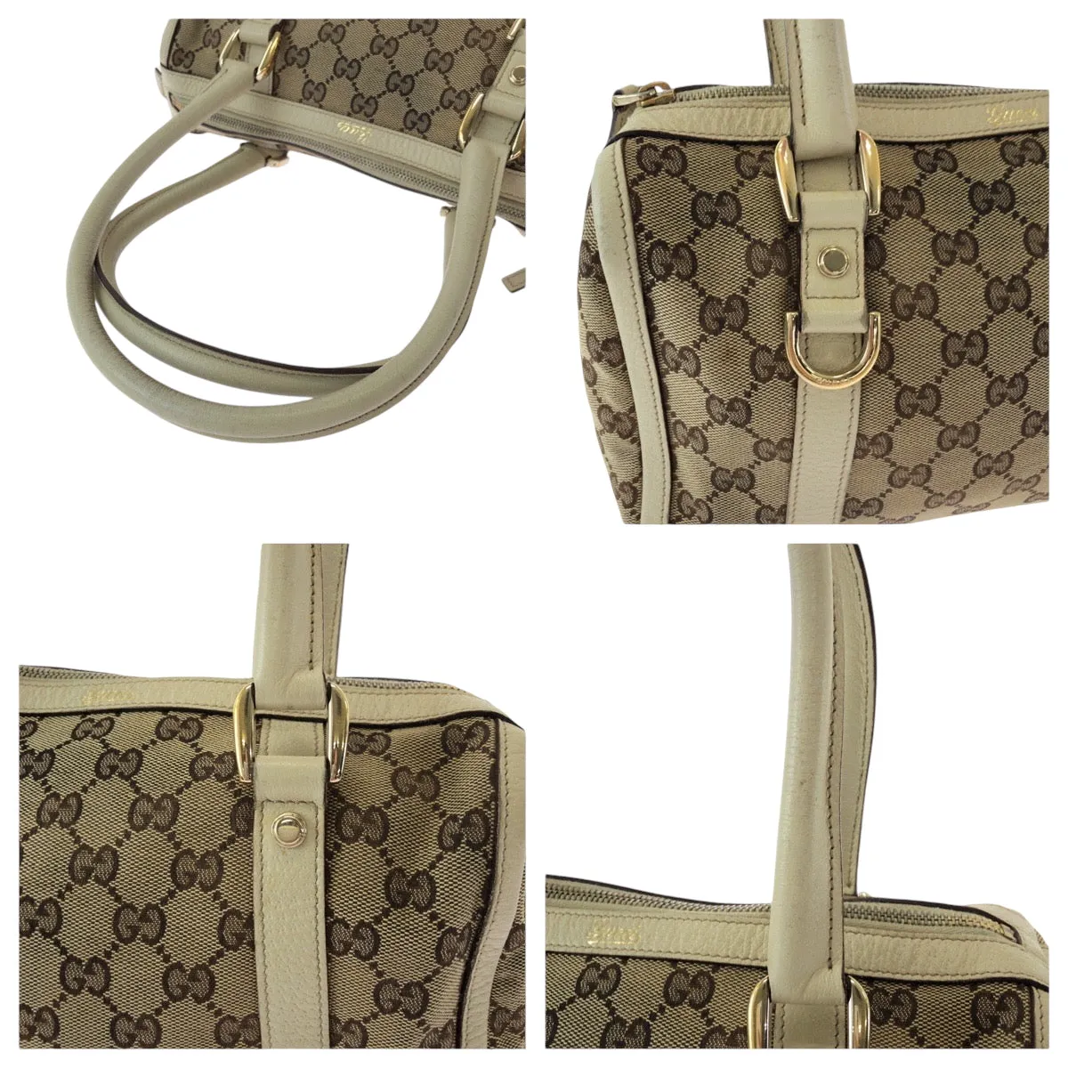 GUCCI Handbag 130942 GG canvas Beige Ivory Gold Metal Handbags Mini Boston Duffel bag Shoulder Bag Abbey Women Used