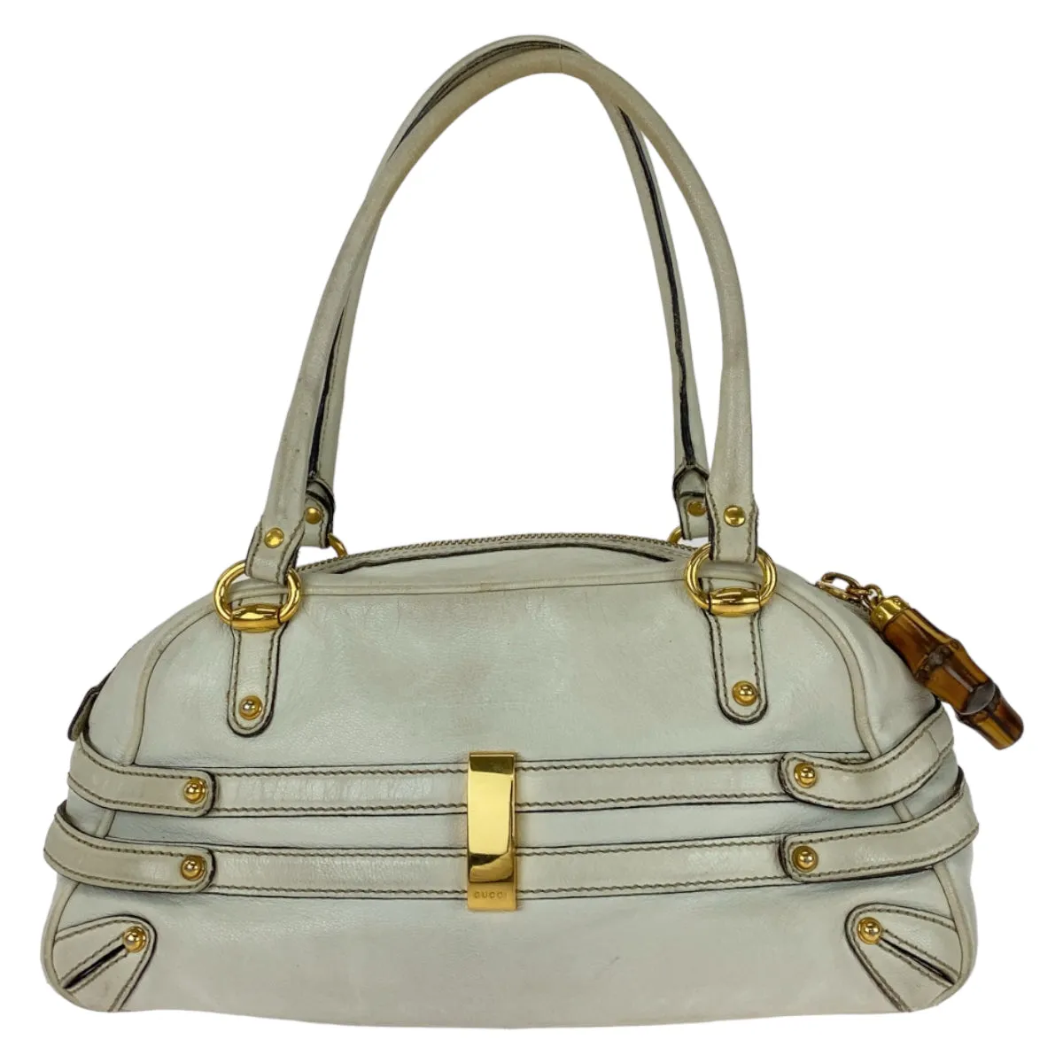 GUCCI Handbag 159399 leather White GoldMetal Handbag Shoulder Bag Bamboo Horsebit Women Used