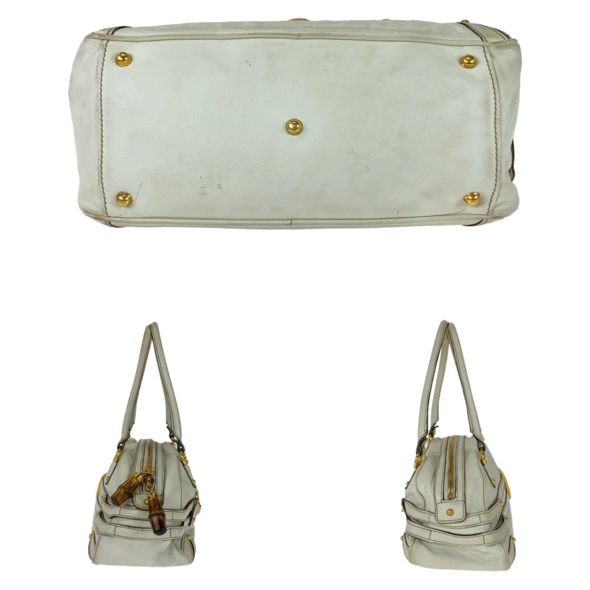 GUCCI Handbag 159399 leather White GoldMetal Handbag Shoulder Bag Bamboo Horsebit Women Used