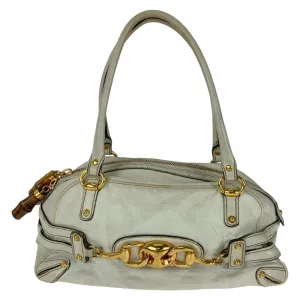 GUCCI Handbag 159399 leather White GoldMetal Handbag Shoulder Bag Bamboo Horsebit Women Used