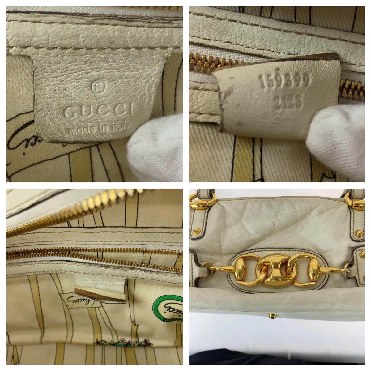 GUCCI Handbag 159399 leather White GoldMetal Handbag Shoulder Bag Bamboo Horsebit Women Used