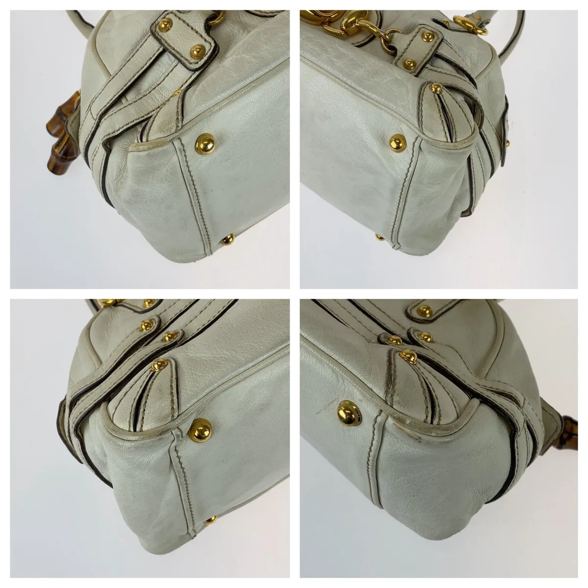 GUCCI Handbag 159399 leather White GoldMetal Handbag Shoulder Bag Bamboo Horsebit Women Used