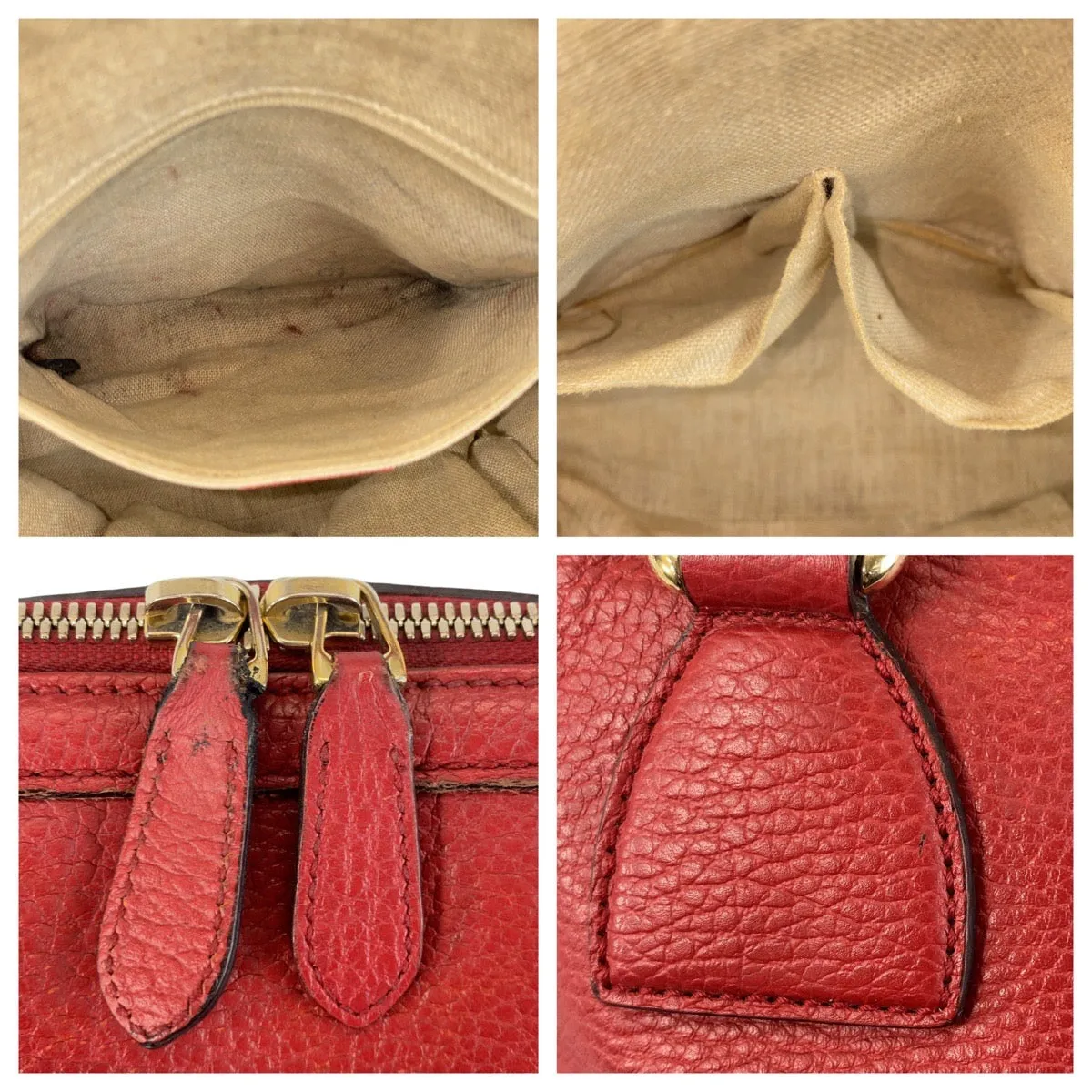 GUCCI Handbag 449662 leather Red Gold Metal Handbag Shoulder Bag 2way Interlocking Women Used