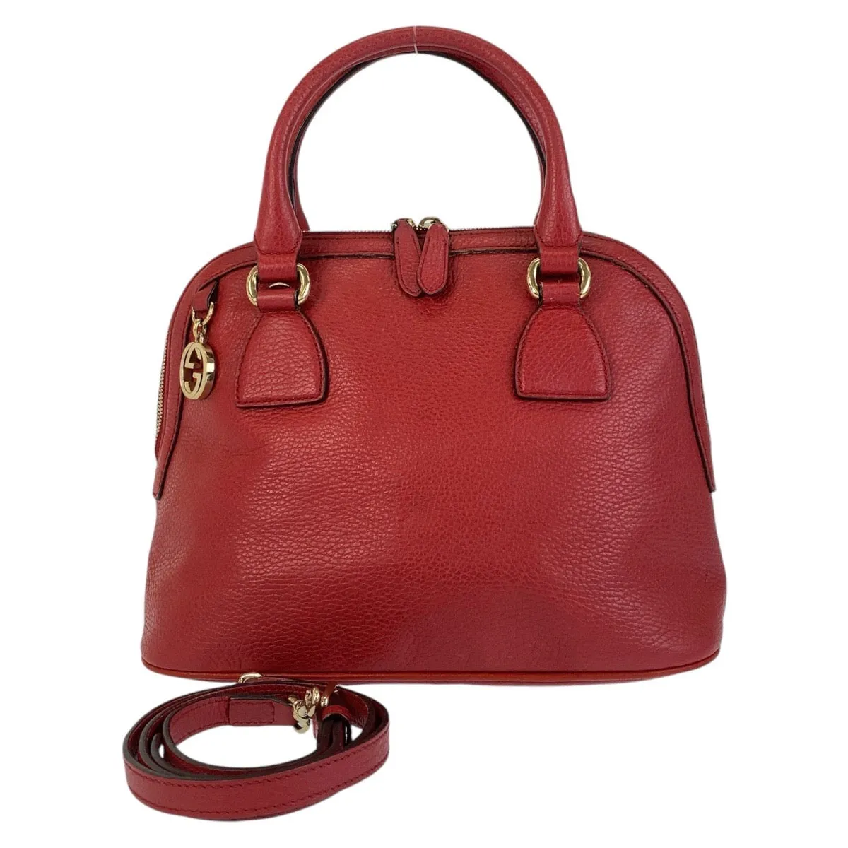 GUCCI Handbag 449662 leather Red Gold Metal Handbag Shoulder Bag 2way Interlocking Women Used