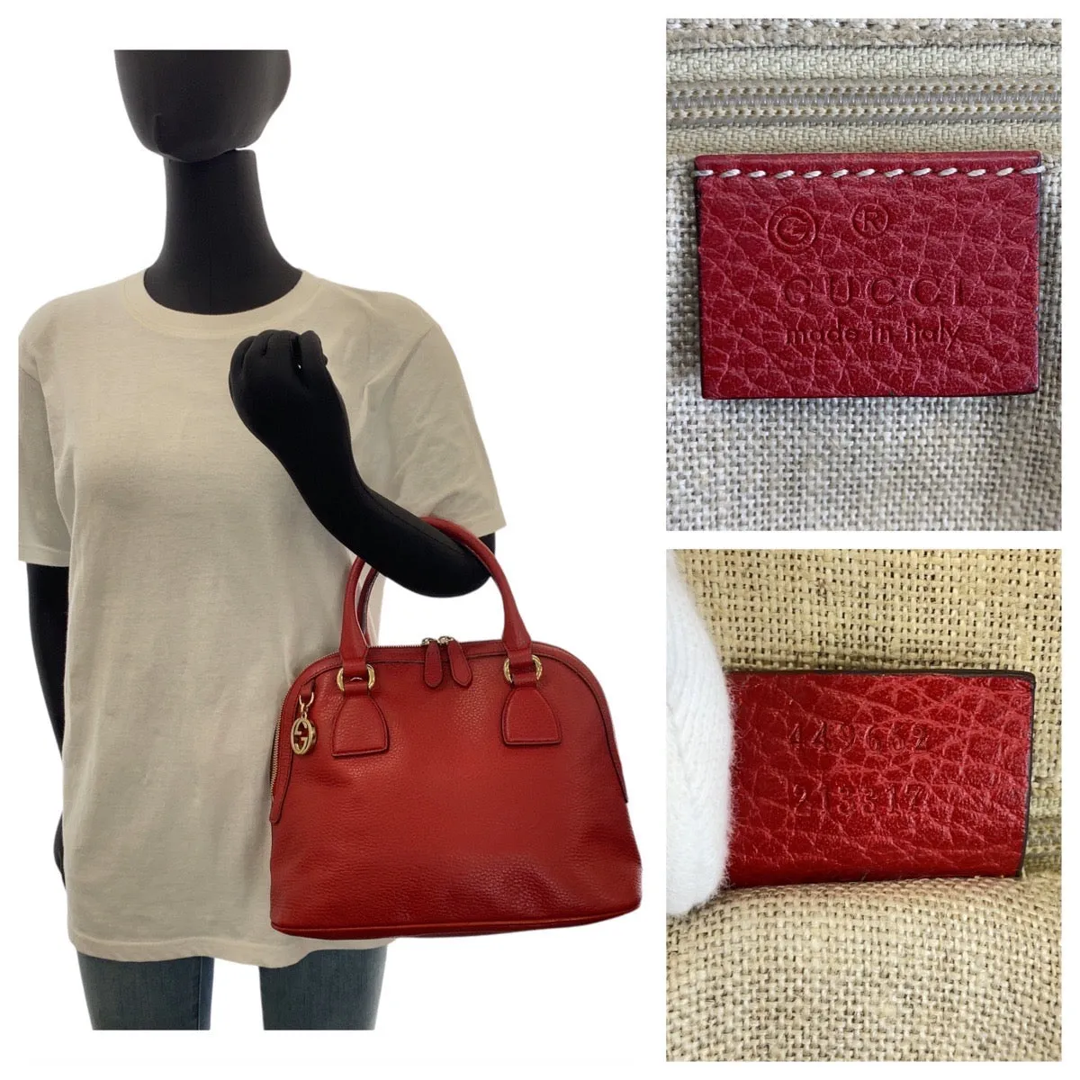 GUCCI Handbag 449662 leather Red Gold Metal Handbag Shoulder Bag 2way Interlocking Women Used